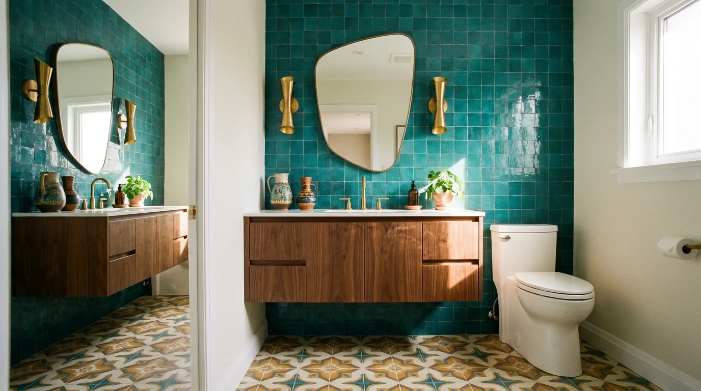Finished mid-range powder room renovation in Toronto